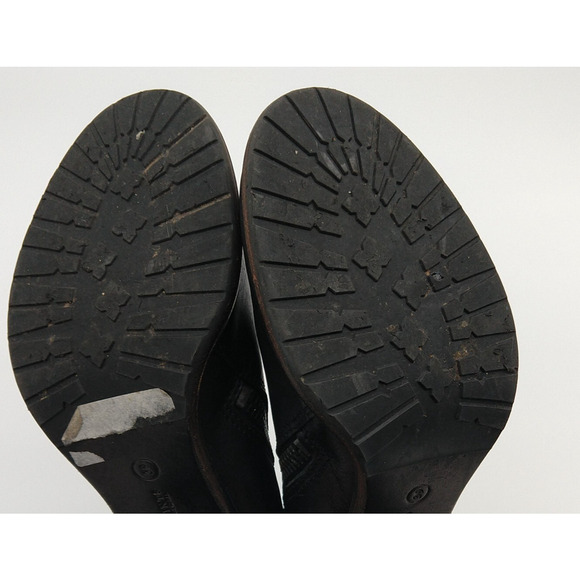 AllSaints Black Leather Ankle Boots Size 39 8 8.5 Stacked Heel Side Zip Moto - Picture 7 of 8